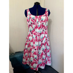 Anne Klein Dress Size 16 Sleeveless Floral Pink A line Retro Jackie O Wedding